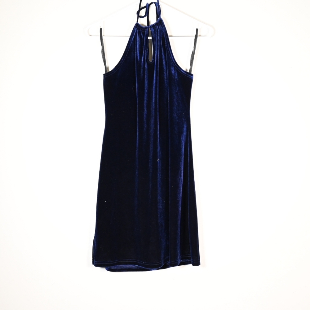 Daniel Laurent Vintage Velvet Halter Dress M Blue